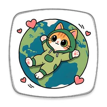 Chat écolo vert sur la planète Terre - Magnet carré - blanc - Devant