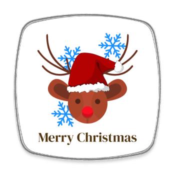 Rudolph mit Santa Hut und Schneeflocken - Viereckiger Kühlschrankmagnet - Weiß - Vorne