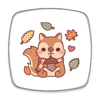 Niedliches Eichhörnchen mit Schal mit Eichel Herbstmeer - Viereckiger Kühlschrankmagnet - Weiß - Vorne