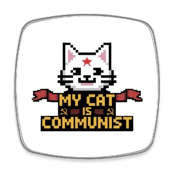 Mon chat est communiste - T-shirt Chat drôle - Magnet carré - blanc - Devant