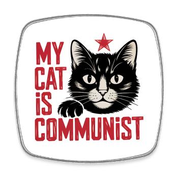 Mon chat est communiste - T-shirt Chat drôle - Magnet carré - blanc - Devant