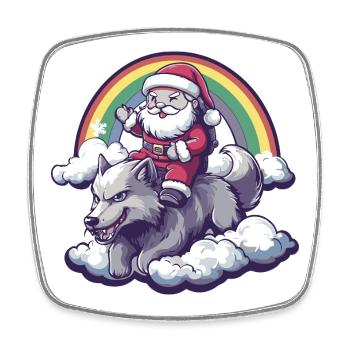 Loup Père Noël Noël - Magnet carré - blanc - Devant