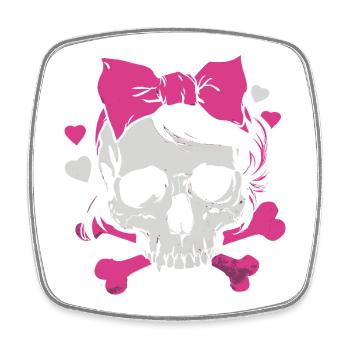 Pink Skull with Braids and Bows - Square fridge magnet - white - Front