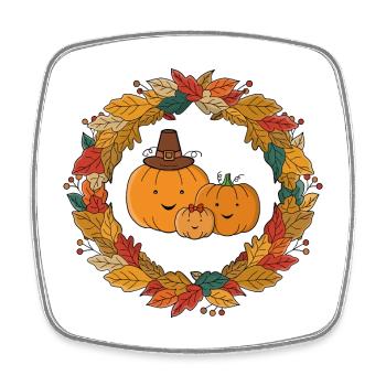 Herbstlicher Kürbis Familienkranz - Viereckiger Kühlschrankmagnet - Weiß - Vorne
