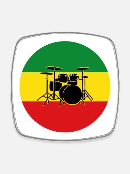 Reggae drums silhouette - Square fridge magnet - white