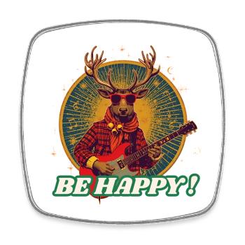 Deer Rocker Gitarre SEI GLÜCKLICH - Viereckiger Kühlschrankmagnet - Weiß - Vorne