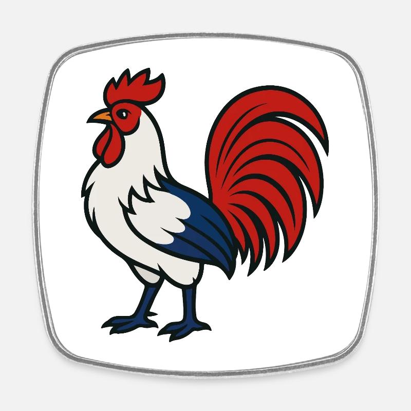 Coq français - Couleur du drapeau Bleu Blanc Rouge - Magnet carré - blanc