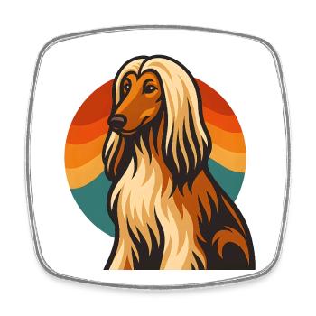 Afghanischer Hund im Retro-Sonnenuntergang - Viereckiger Kühlschrankmagnet - Weiß - Vorne