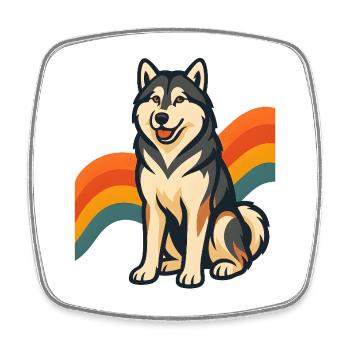 Alaskan Malamute Hund mit Regenbogenhintergrund - Viereckiger Kühlschrankmagnet - Weiß - Vorne