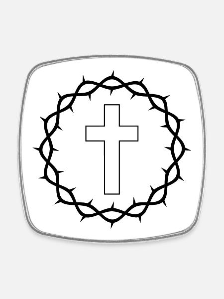 Cross and crown of thorns - Square fridge magnet - white
