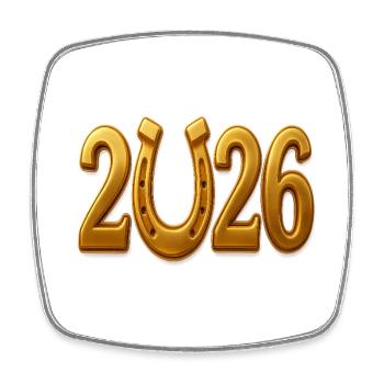 Golden 2026 – Lucky year with horseshoes - Square fridge magnet - white - Front