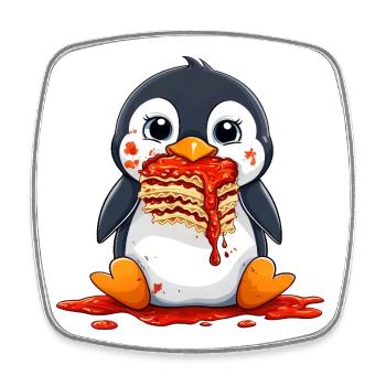 Pingouin mignon avec lasagne dessin animé manger plaisir - Magnet carré - blanc - Devant