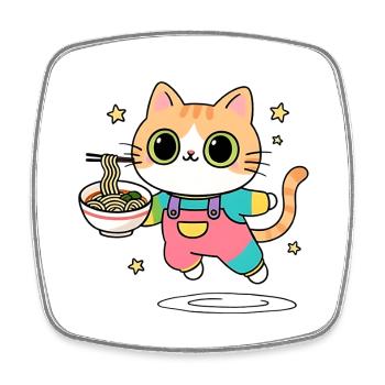 Chat bol de Ramen Multicolore - Magnet carré - blanc - Devant