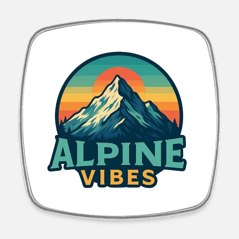 Alpine Vibes Mountain Motif Retro Sunset - Square fridge magnet - white