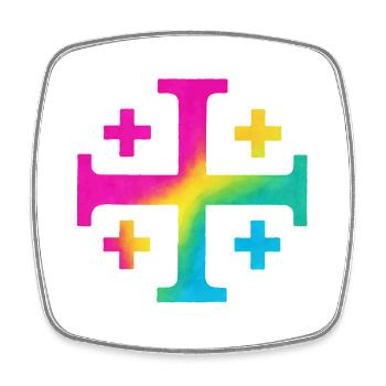 Kairos Cross (Jerusalem Cross) – Flower Meadow - Square fridge magnet - white - Front