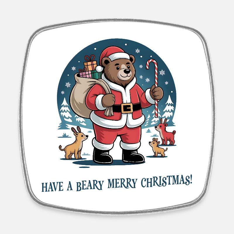 Beary Merry Christmas Santa Bear - Square fridge magnet - white