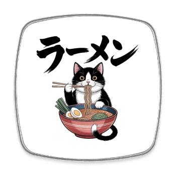 Ramen Cat - Food Lover Design - Magnet carré - blanc - Devant