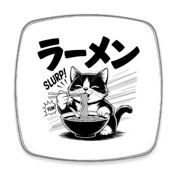 Ramen Cat - Food Lover Design - Square fridge magnet - white - Front