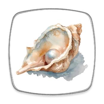 Watercolor Seashell with Pearl - Square fridge magnet - white - Front