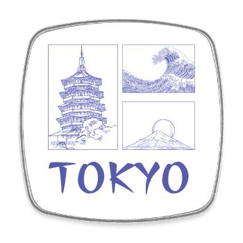 Tokio Trio Pagode Welle Fuji - Viereckiger Kühlschrankmagnet - Weiß - Vorne
