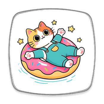 Katze auf pastellfarbenem schwebendem Donut - Viereckiger Kühlschrankmagnet - Weiß - Vorne