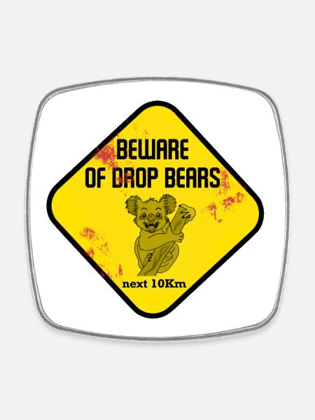 Warning Sign Drop Bears - Square fridge magnet - white