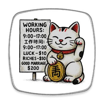 Lucky Cat Fortune Schild - Viereckiger Kühlschrankmagnet - Weiß - Vorne