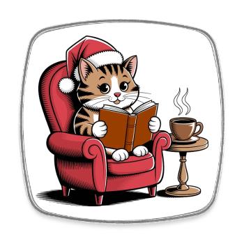  Weihnachts Katze die ein Buch liest -Cozy - Viereckiger Kühlschrankmagnet - Weiß - Vorne