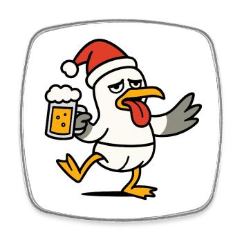 Noël Seagull Cheers Bière Père Noël Chapeau Fête - Magnet carré - blanc - Devant