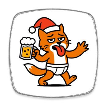Père Noël Chat Père Noël Bière - Magnet carré - blanc - Devant