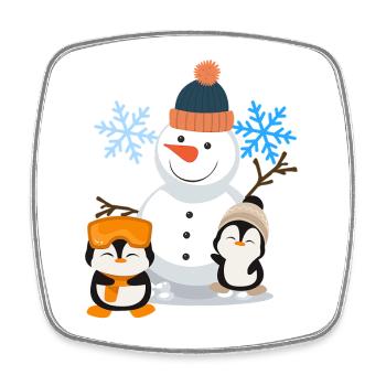 Winterfreude Schneemann Pinguine - Viereckiger Kühlschrankmagnet - Weiß - Vorne