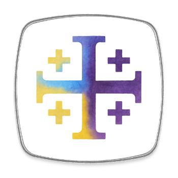 Kairos Cross (Jerusalem Cross) – Violet & Yellow - Square fridge magnet - white - Front