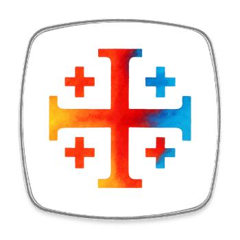 Croix du Caire (Croix de Jérusalem) – Feu et azur - Magnet carré - blanc - Devant