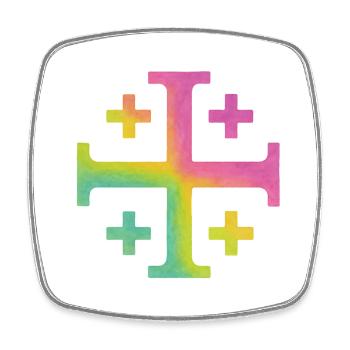 Croix de Kairos (Croix de Jérusalem) – Prairie printanière - Magnet carré - blanc - Devant