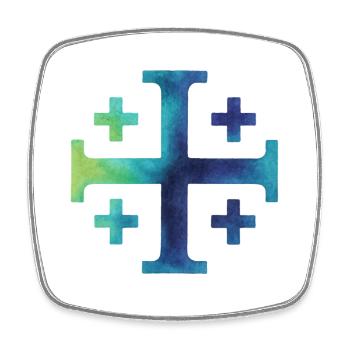 Kairos Cross (Jerusalem Cross) – Deep Sea - Square fridge magnet - white - Front