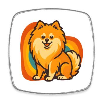Glossy Pomeranian Dog in Retro Aura - Square fridge magnet - white - Front