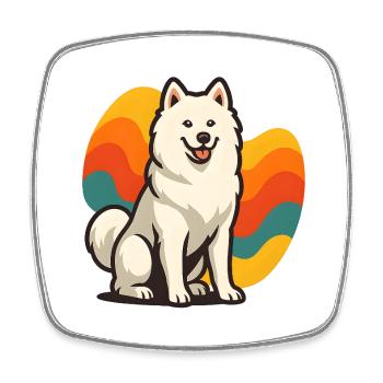 Samoyed Dog Prism Retro Wave - Square fridge magnet - white - Front
