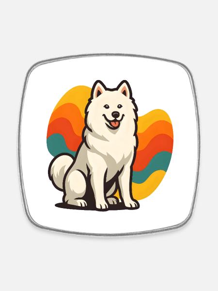 Samoyed Dog Prism Retro Wave - Square fridge magnet - white