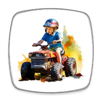 Junge auf Spielzeugtraktor mit Farbspritzer - Viereckiger Kühlschrankmagnet - Weiß - Vorne