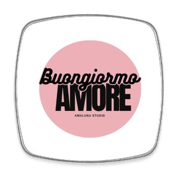 Buongiorno Amore Pink Circle - Viereckiger Kühlschrankmagnet - Weiß - Vorne