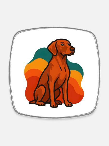 Vizsla Dog in Retro Palette - Square fridge magnet - white