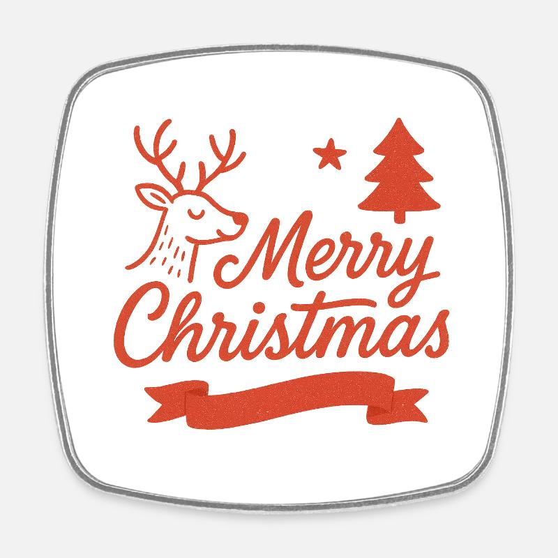 Merry Christmas Deer Motif - Square fridge magnet - white