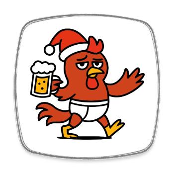 Santa Hahn Hähnchen Weihnachtsmütze Hut Bier Prost - Viereckiger Kühlschrankmagnet - Weiß - Vorne