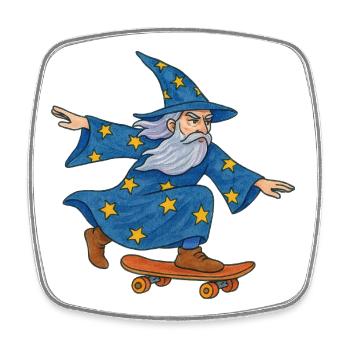 Starry Wizard Skateboard - Viereckiger Kühlschrankmagnet - Weiß - Vorne