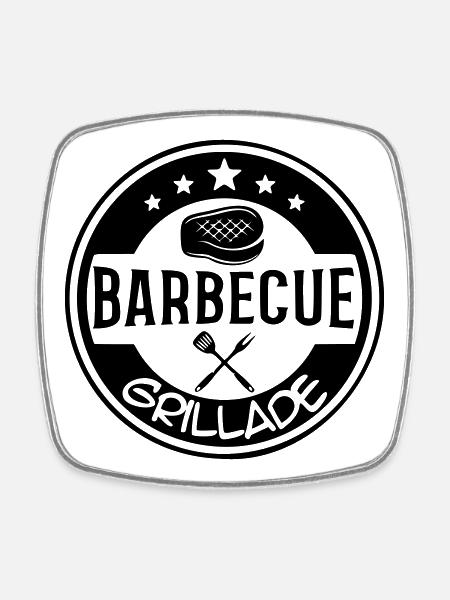 Logo BBQ grillade - Magnet carré - blanc