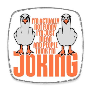 Seagull Middle Finger Not Funny Mean People Think Joke - Square fridge magnet - white - Front