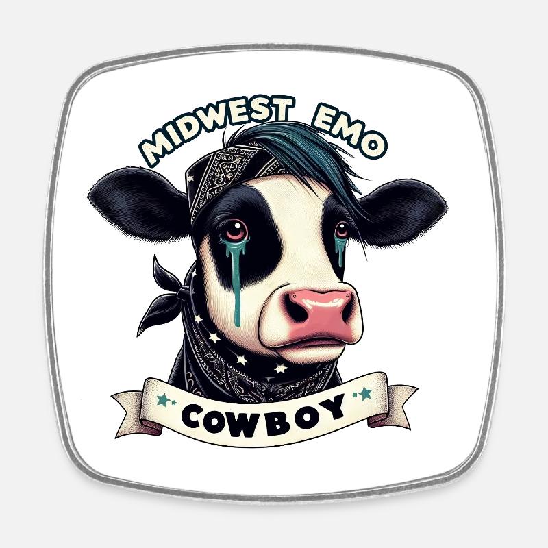 Midwest Emo Cowboy Cow Illustration - Magnet carré - blanc