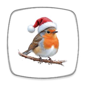 Robin Santa Hat on Branch - Square fridge magnet - white - Front