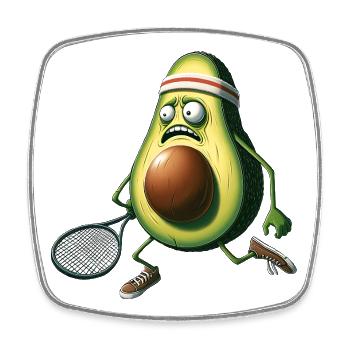 Funny avocado playing tennis with racket - Square fridge magnet - white - Front