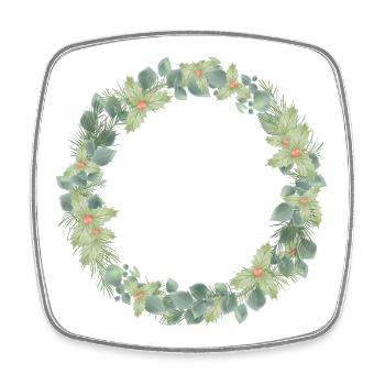 Zarter Weihnachtskranz mit Wintergrün und Beeren - Viereckiger Kühlschrankmagnet - Weiß - Vorne